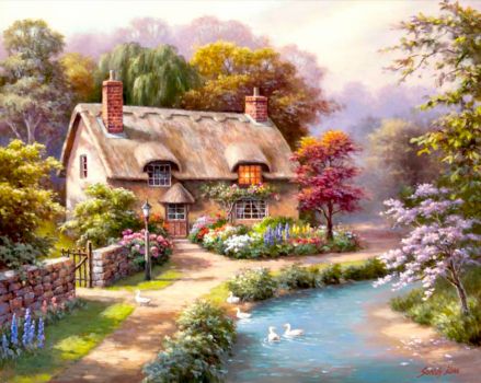 Cute cottage and pretty flowers