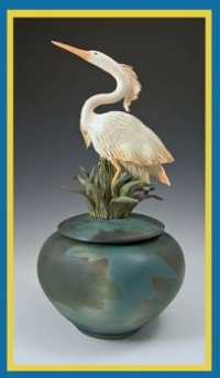 Ceramic Heron Covered Jar