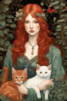 Solve Art - Girl with Red Hair & Cats 4 (12 - 140 Pieces) jigsaw puzzle ...