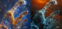 Pillars of Creation by Hubble S.T. (left) and by Webb S.T. (right)