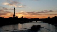 Paris Eiffel Tower seen from the Seine at sunrise on Dec2021