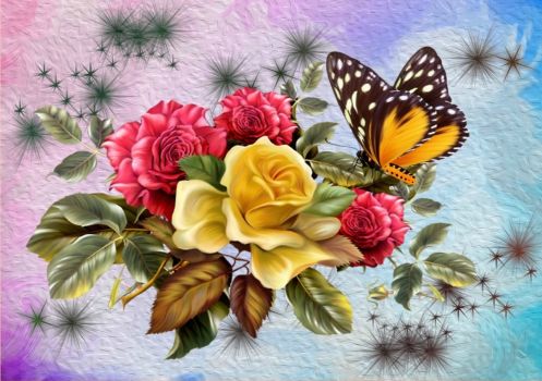 Solve Butterfly On Roses jigsaw puzzle online with 165 pieces