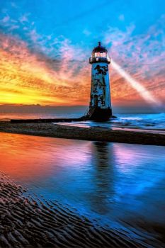 Sunset at the Talacre Lighthouse -- North Wales, UK...