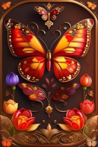 Bright Butterfly with Flowers - art