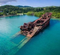 Partially Sunken Ship in Roatan, Honduras
