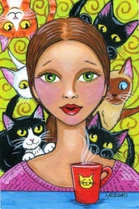 Lisa Nelson Art - Late Night Party with Lots of Cats!