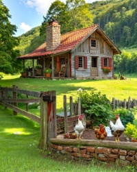 Nice Old Cabin and Chickens in the Garden....
