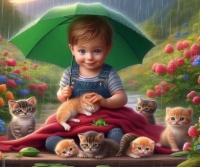 Sweet Boy and Kittens