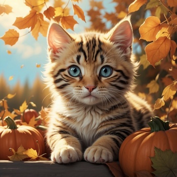 Solve Kitten in the pumpkin patch jigsaw puzzle online with 64 pieces