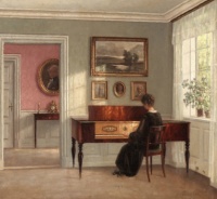 Hans Hilsøe - Woman at the Piano in a Sunny Interior