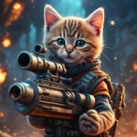 Kitty with a rocket launcher