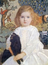 John Duncan (Scottish 1866-1945) - Baba and Billy (the artist's daughter, Valerie), 1920