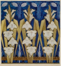 Augusto Giacometti (Swiss, 1877–1947), Decoration design with lilies and grasshoppers (1896)