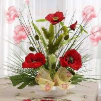 Red Poppy  Flower Table Centerpiece