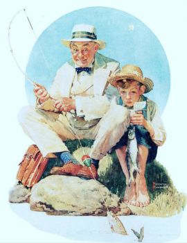 Solve Man and Boy Fishing by Norman Rockwell jigsaw puzzle online with 130  pieces