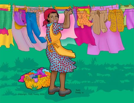 African American folk art .. Laundry Day  