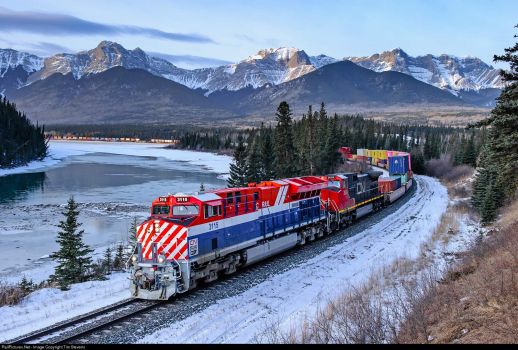 Solve CN's BC Rail heritage locomotive leads a stack train east on the ...