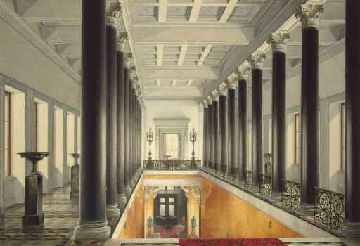 Eduard Hau, Interiors of the New Hermitage, The Upper Landing of the Main Staircase (1853)