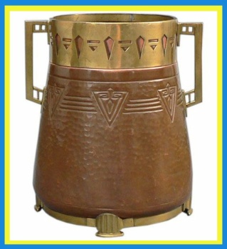 Solve German Jugendstil period cachepot executed in brass and copper ...