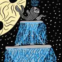 Fish Fountain Under a Full Moon