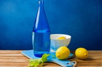 blue bottle and lemons