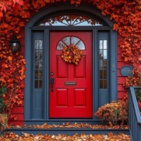 red fall door