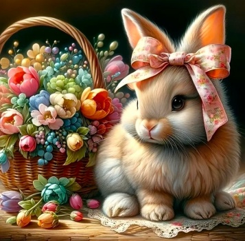 Solve Scalable to 196pcs - Bow Bunny jigsaw puzzle online with 49 pieces
