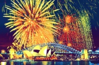 NEW YEAR'S EVE FIREWORKS OVER SYDNEY AUSTRALIA