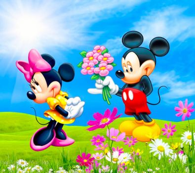 Solve Mickey giving Minnie flowers! jigsaw puzzle online with 143 pieces