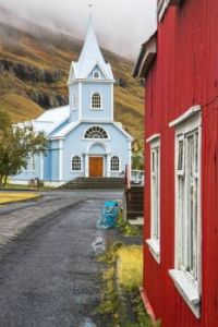 Blue Church in the Iceland Town of Seydisfjordur....