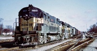 Monon ALCo C628 #407 at Lafayette, IN. March 1967