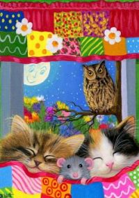Kittens, mouse and owl.