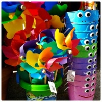 Colourful Toy Windmills and Eye-Buckets