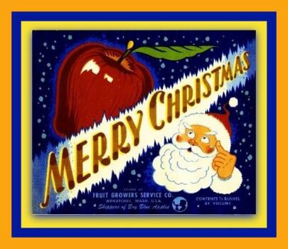 Merry Christmas on a vintage fruit crate label