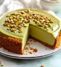 You had me at the words "Pistachio" and "Cheesecake"!  / Pisatachio Cheesecake with Pistachio Topping -