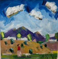 “Walking the Dog”. Jim Wagner, 1940-2021, American artist, Taso, New Mexico
