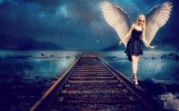 Angel walking on rails.