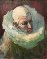 Mid 20th Century French Oil Painting of a Pierrot Clown