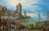 Jan Brueghel  - Harbour scene with fish market - 1605