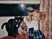 Karen and cats at 3yrs old, Gateacre.