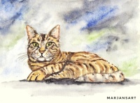 Cute cat original watercolour painting