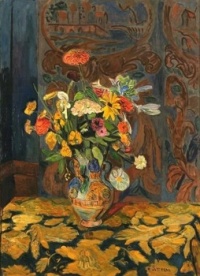Hans Purrmann (German 1881 - 1966) - Larger Flower Still Life with Screen, 1925.