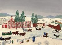 GRANDMA MOSES (American, 1860-1961). The Old Checkered House in Cambridge Valley, 1943.