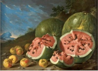 Luis Melendez, Still Life with Watermelons and Apples in a Landscape, 1771