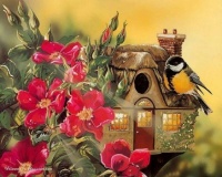 red-flowers-birdhouse-garden