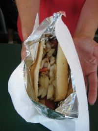 I got it! Polish Sausage with the works. Good! Lake Fest today.