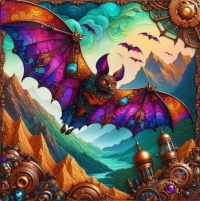 Bats flying over mountains (steampunk style)