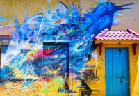 Vibrant street art in Cartagena, Colombia.