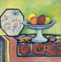 August Macke (German, 1887–1914), Still Life with Bowl of Apples and Japanese Fan
