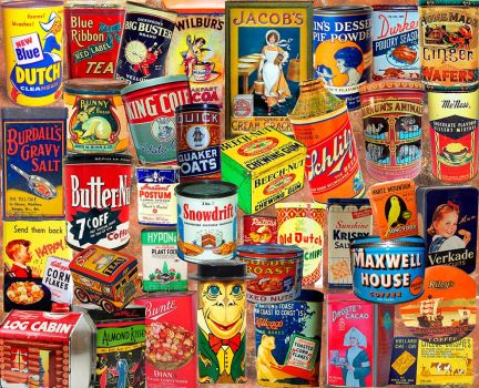 Solve Vintage Food Labels Collage jigsaw puzzle online with 208 pieces